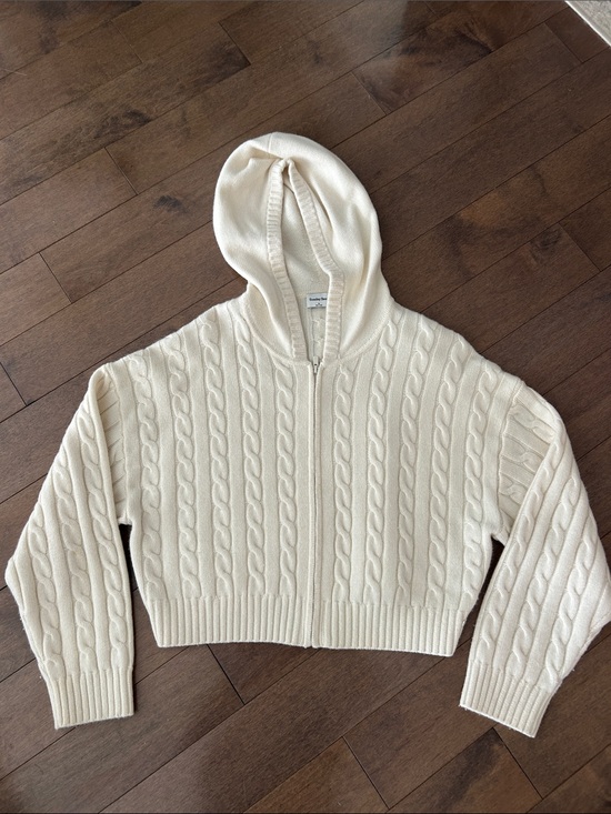 Sunday Best Sweaters - Aritzia - Sunday Best Cream Cable-Knit Hooded Zip Cardigan